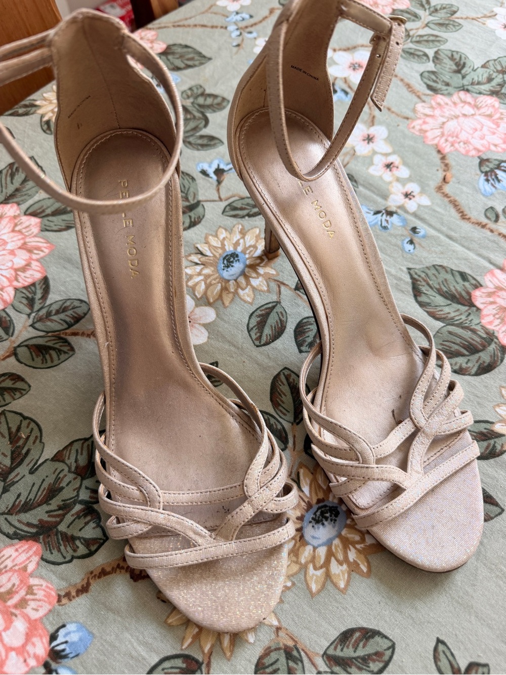 Beige Ankle-Strap Heeled Sandals